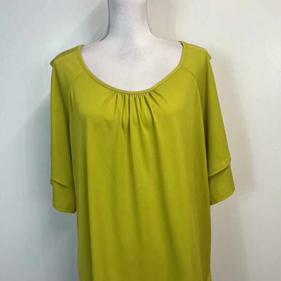 Susan Graver Stretch Slinky Top Blouse Size XL Lime Green Career Casual Wear - Picture 2 of 7